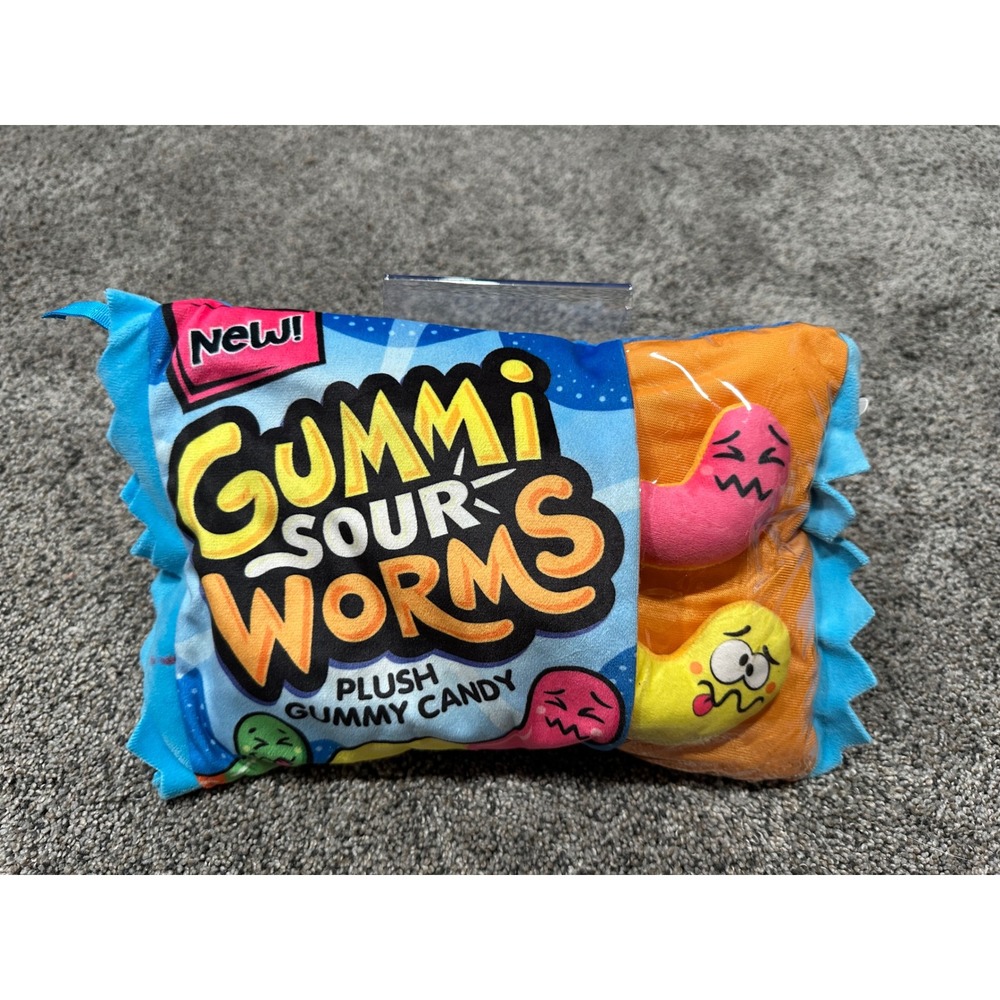 Basic Fun Gummi Sour Worms Plush Gummy Candy Bag with 2 Removable Worms NWT